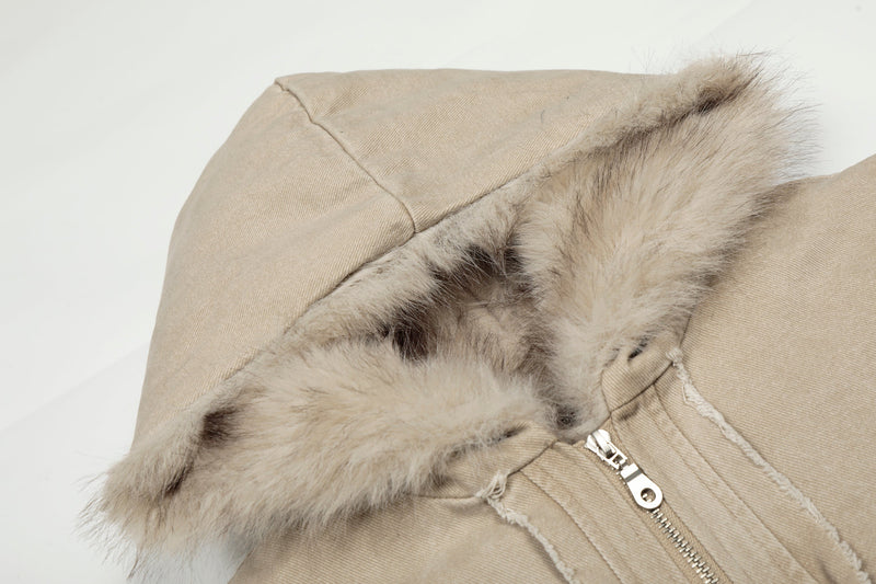 Washed Shearling-Lined Denim Hooded Bomber Jacket