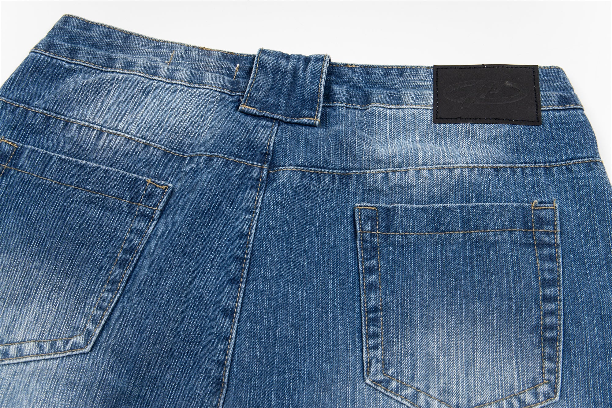 Highlight Fade Curved-Panel Wide-Leg Denim Pants
