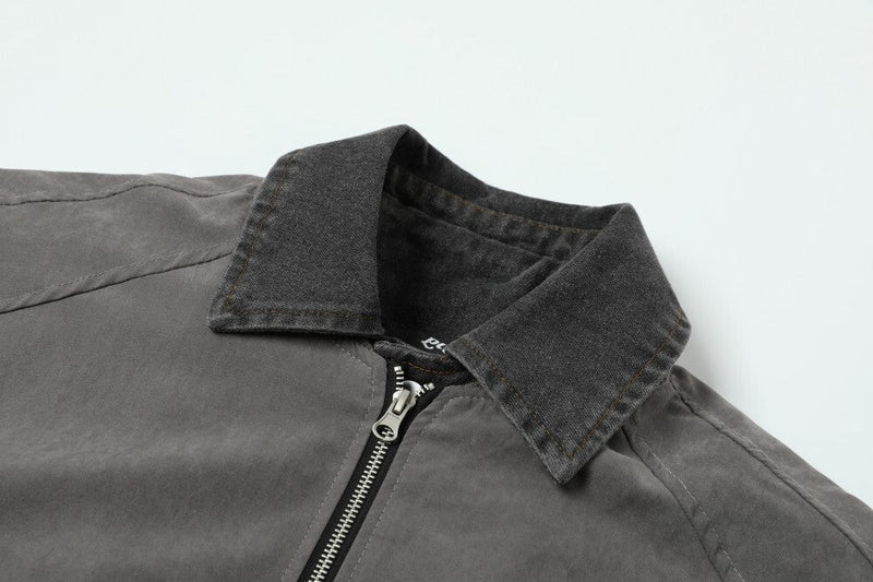 Vintage Contrast-Collar Cotton Bomber Jacket | Washed Gray
