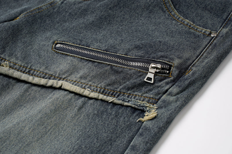Spiral-Tear Grunge Wide-Leg Denim Jeans | Distressed Streetwear