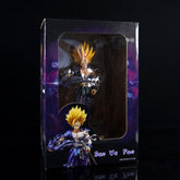 The Seakoff Future Trunks Super Saiyan Collectible Figure, featuring yellow spiky hair and a dark outfit, is visible in a box with "Son Wu Fen" and "2022 Made in China" on a black and purple backdrop.