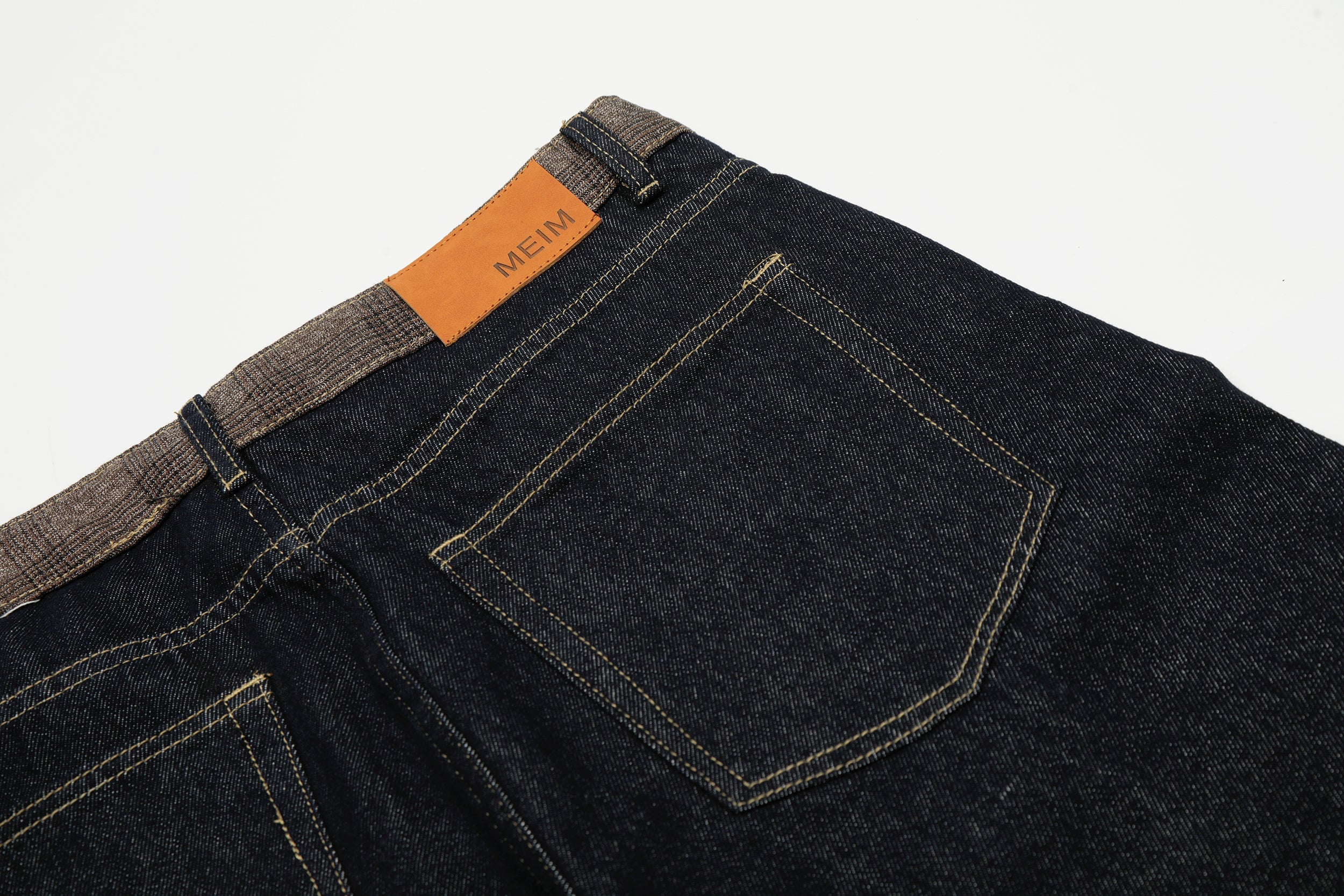 Contrast-Waist Cuffed Wide-Leg Jeans | Dark Wash Denim