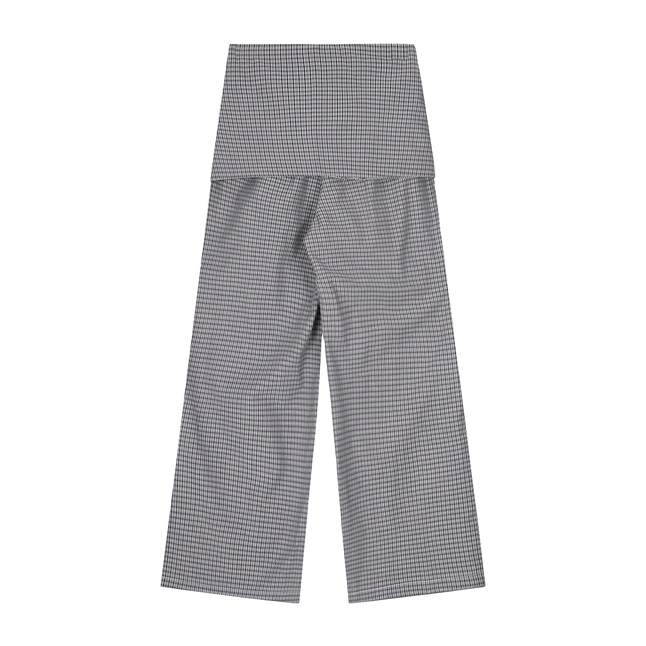 Tie-Front Checked Wide-Leg Pants | Fold-Over Waistband