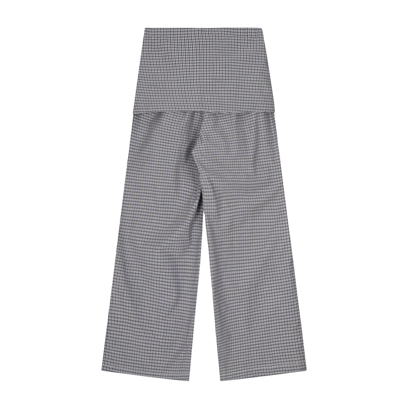 Tie-Front Checked Wide-Leg Pants | Fold-Over Waistband