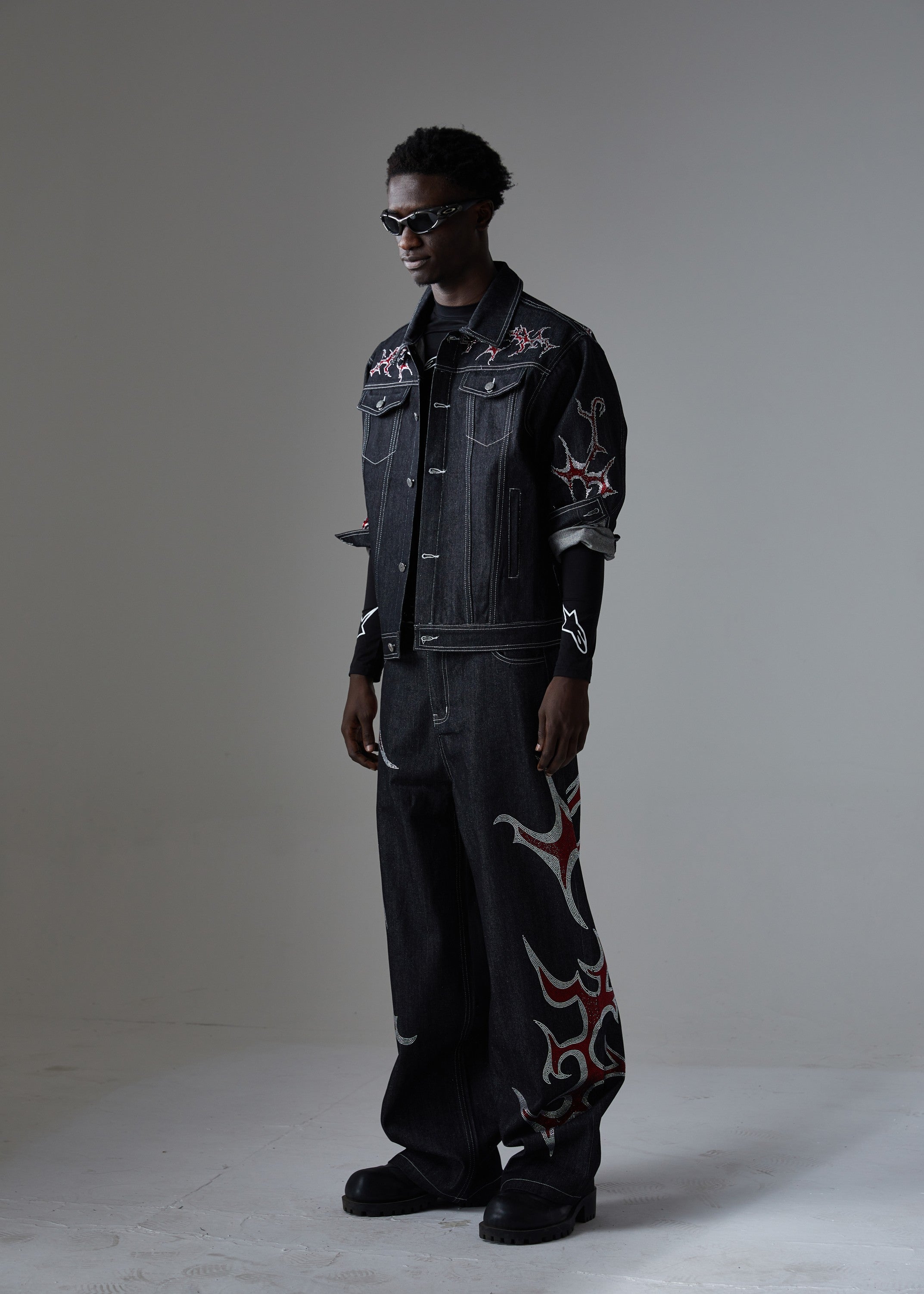 Omirad Graphic Denim Jacket – Tribal Embroidered Streetwear