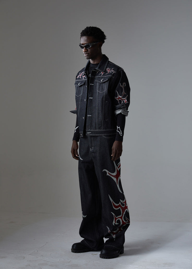 Omirad Graphic Denim Jacket – Tribal Embroidered Streetwear