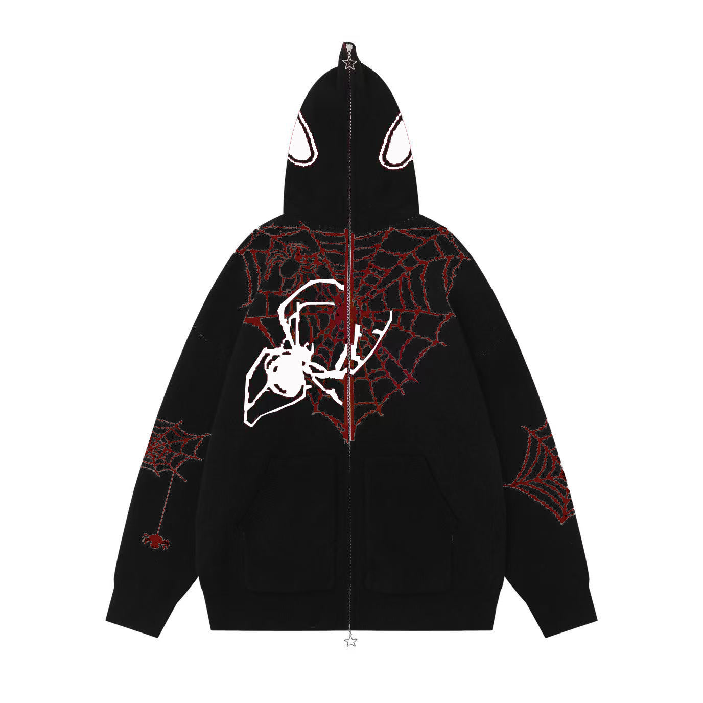 Spider Web Knit Zip Hoodie | Dark Streetwear Oversized