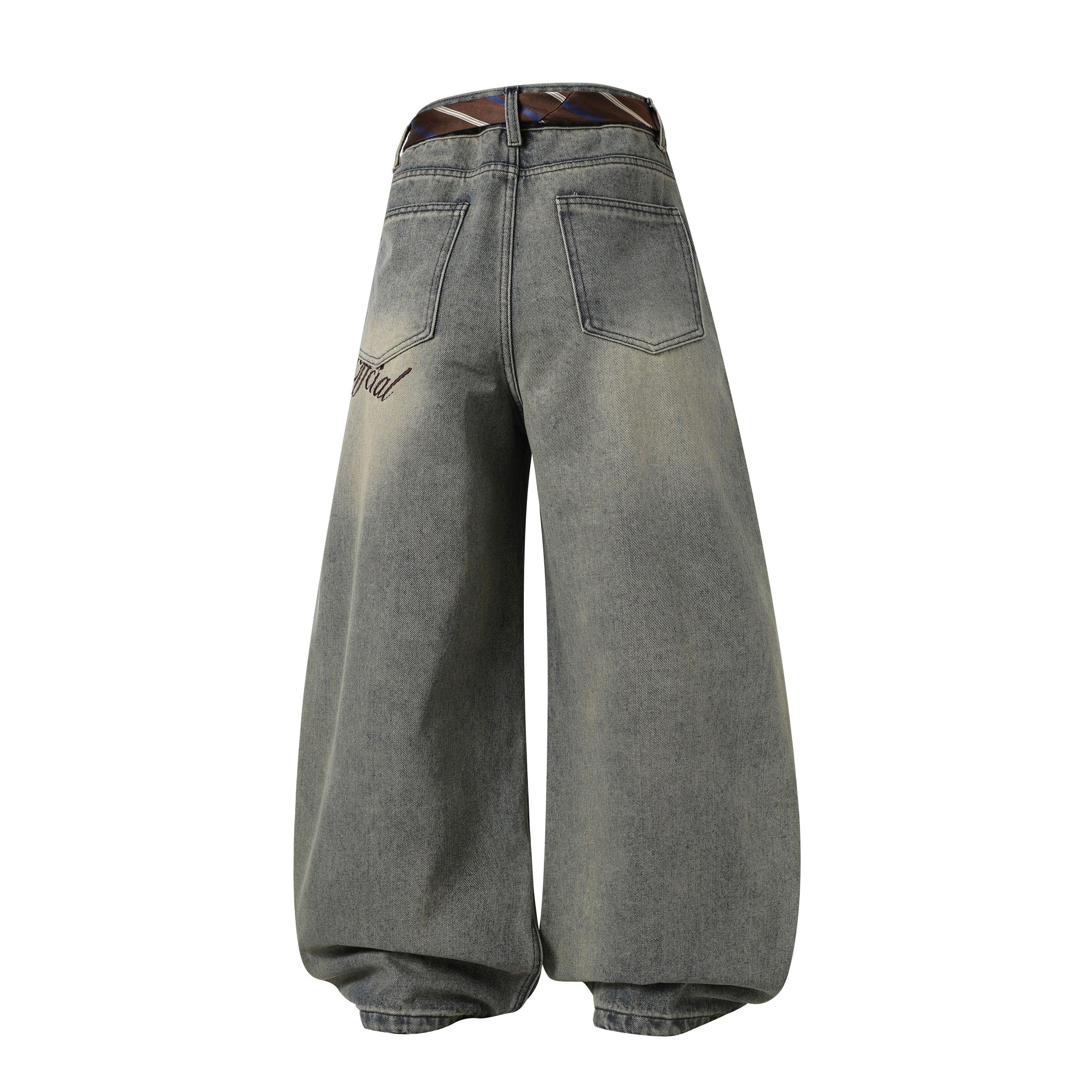Wide-Leg Denim Pants with Tie Waist Detail | Vintage Wash