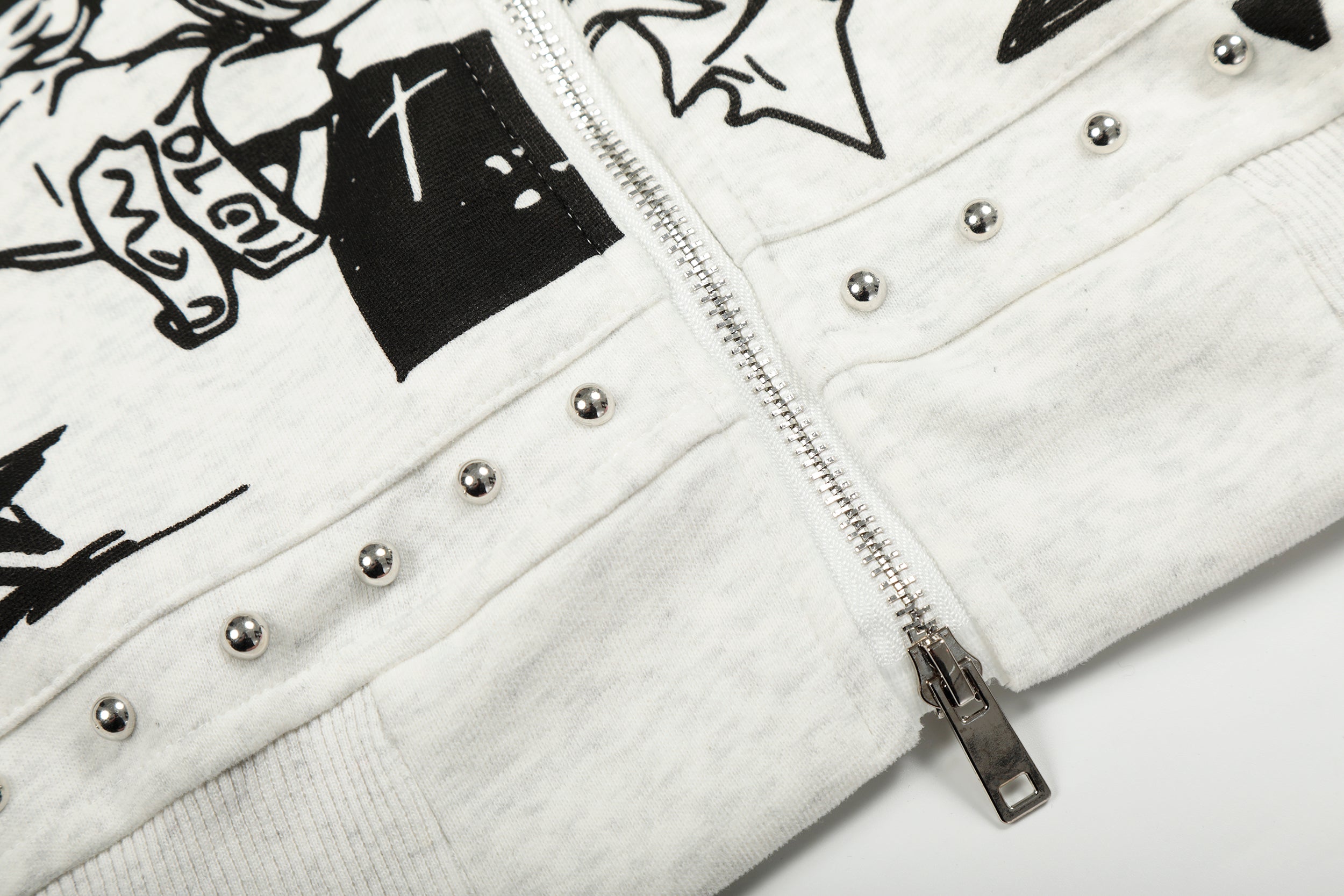Faux-Fur Collar Anime Graphic Zip Hoodie | Studded Streetwear
