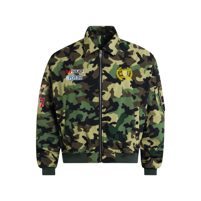 Omirad Patchwork Camouflage Varsity Bomber Jacket