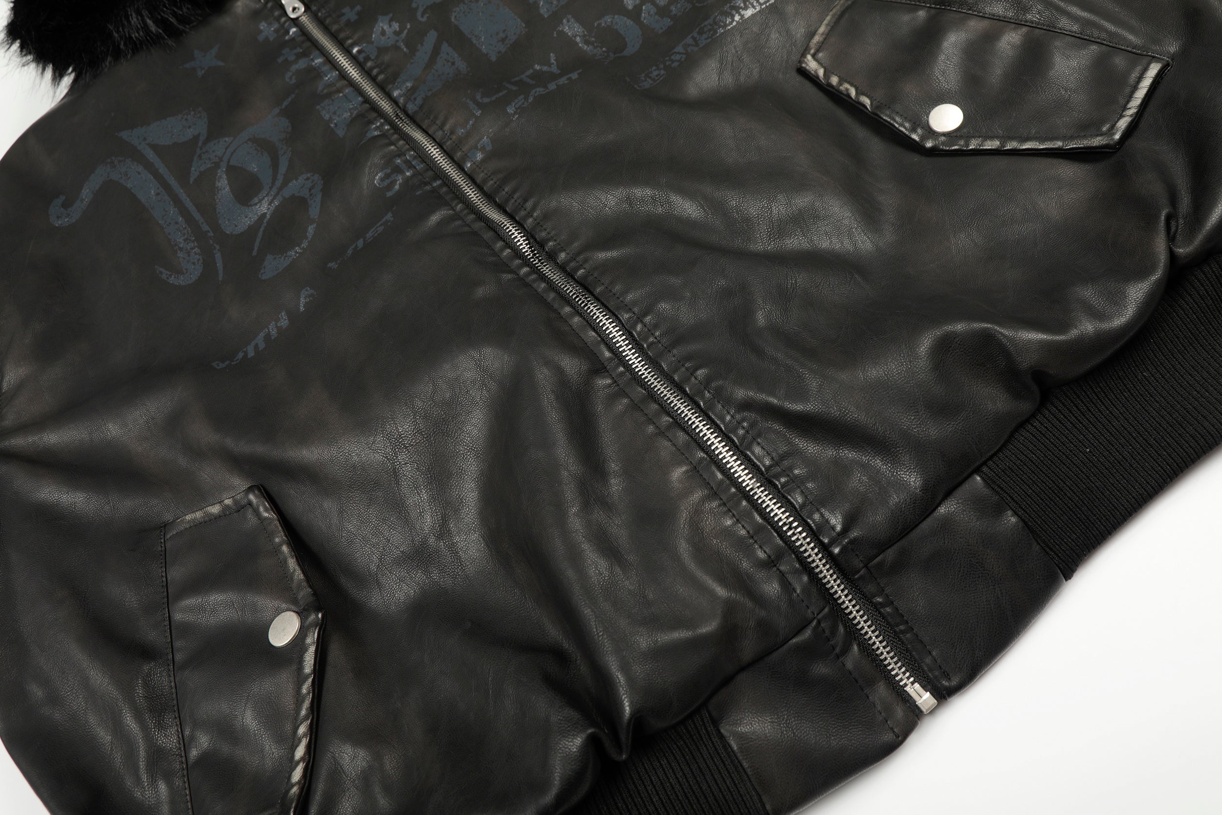 Omirad Vintage Graphic PU Leather Hoodie Bomber Jacket