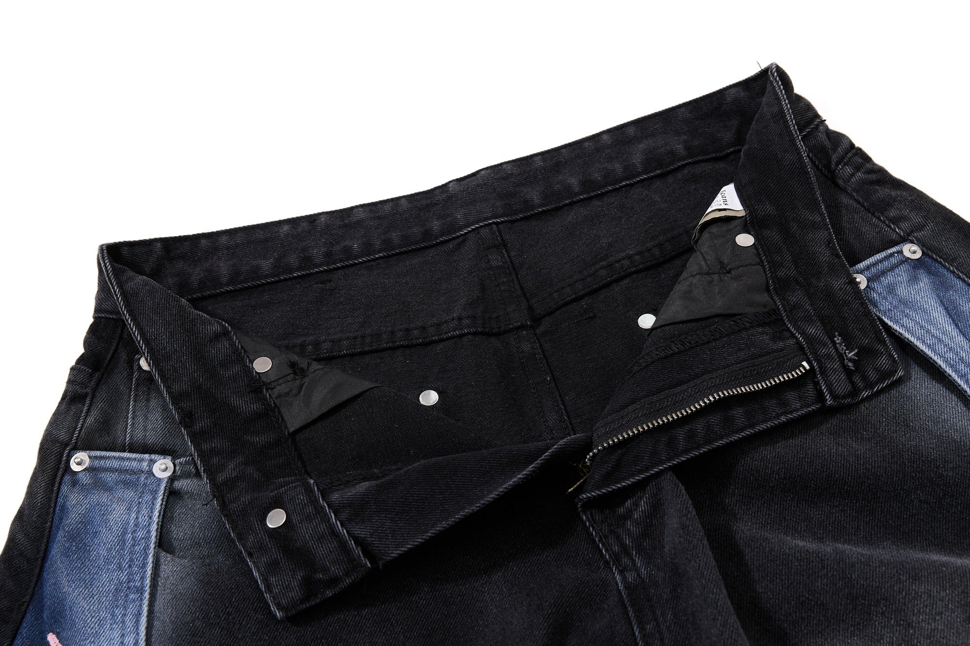 Graphic Panel Wide-Leg Denim Jeans | Vintage Black Streetwear