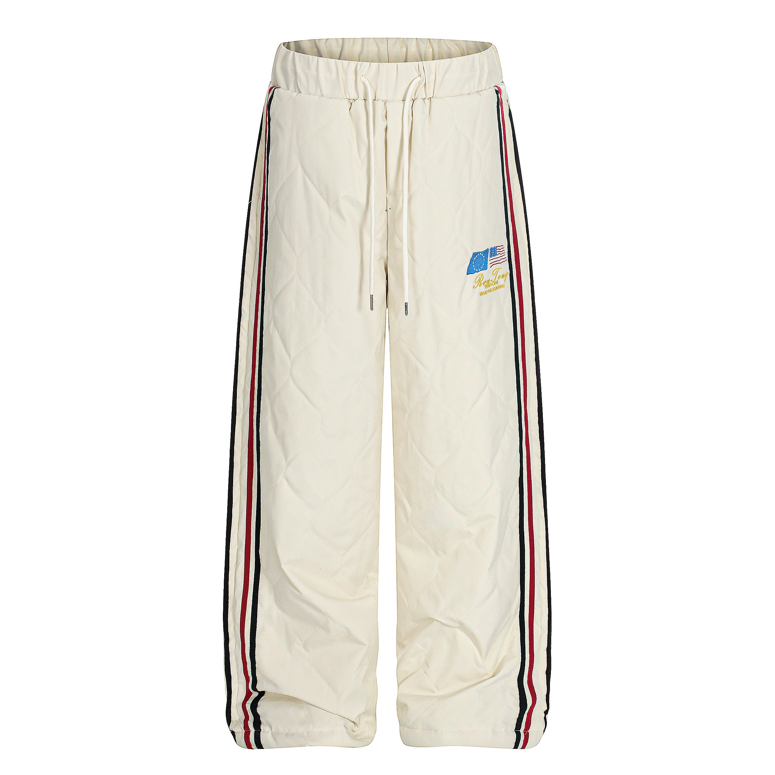 Quilted Wide-Leg Track Pants with Racing Stripes