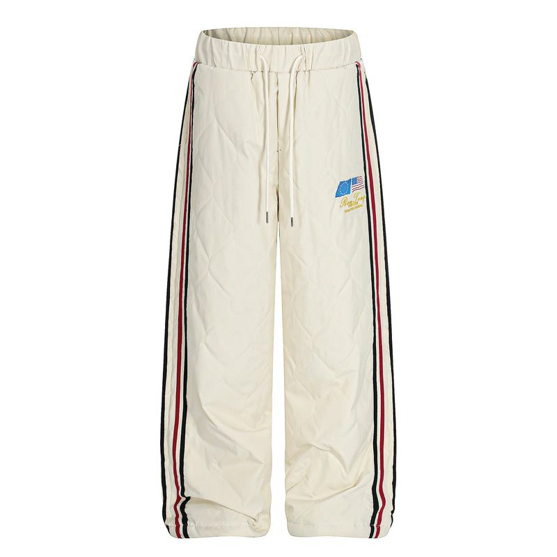 Quilted Wide-Leg Track Pants with Racing Stripes