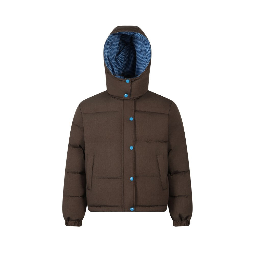 Reversible Hooded Puffer Jacket | Brown & Blue Check