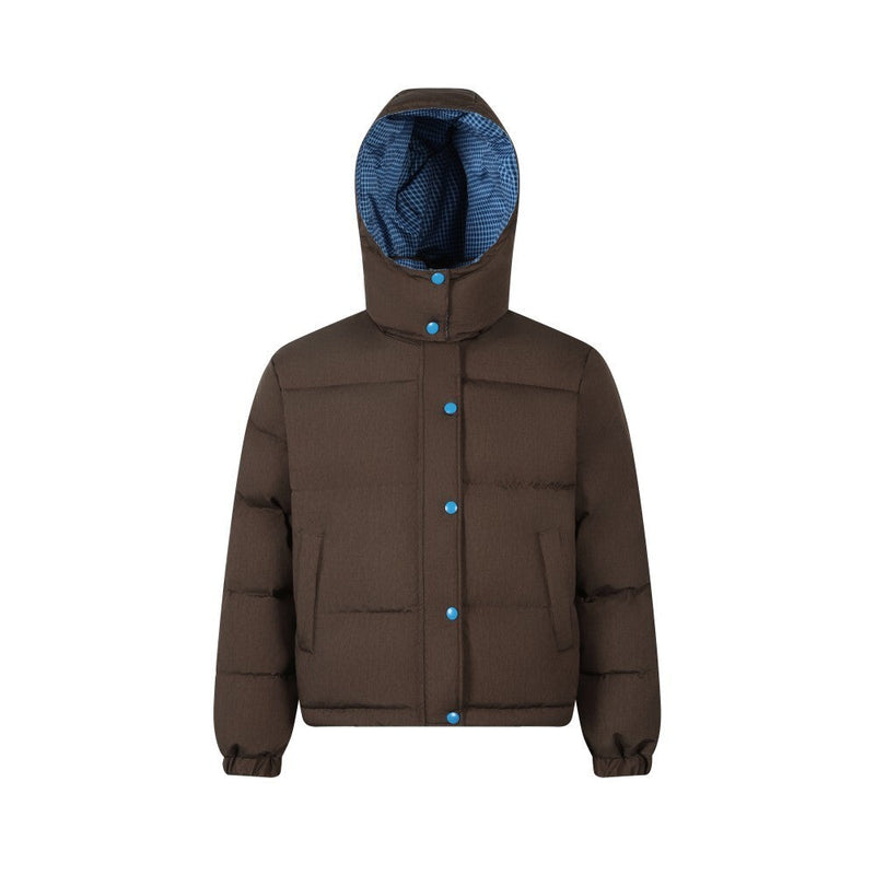 Reversible Hooded Puffer Jacket | Brown & Blue Check