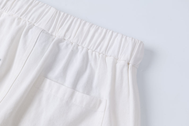 Omirad Distressed Wide-Leg Pants | White Cotton Barrel Fit