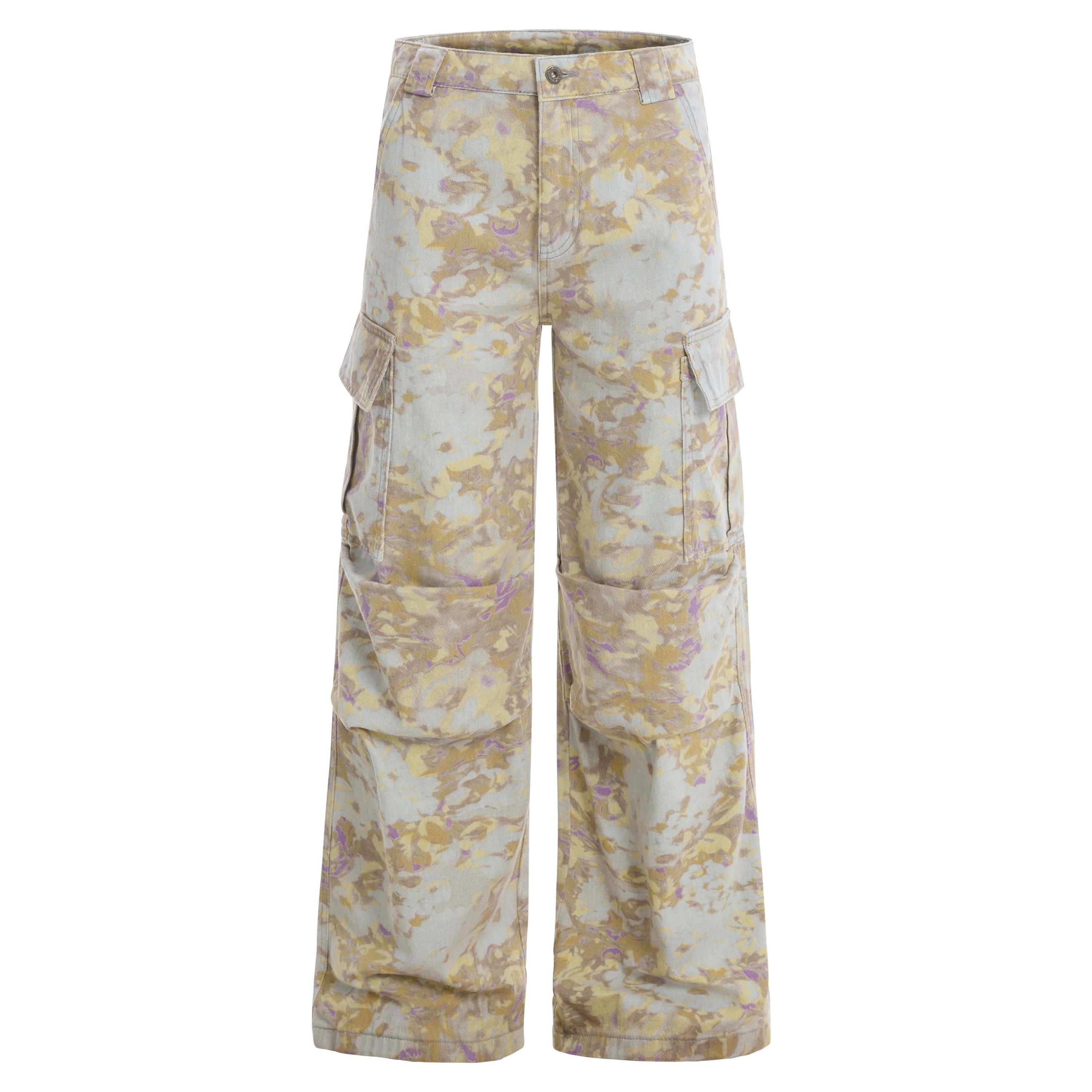 Abstract Camo Wide-Leg Cargo Pants | 100% Cotton