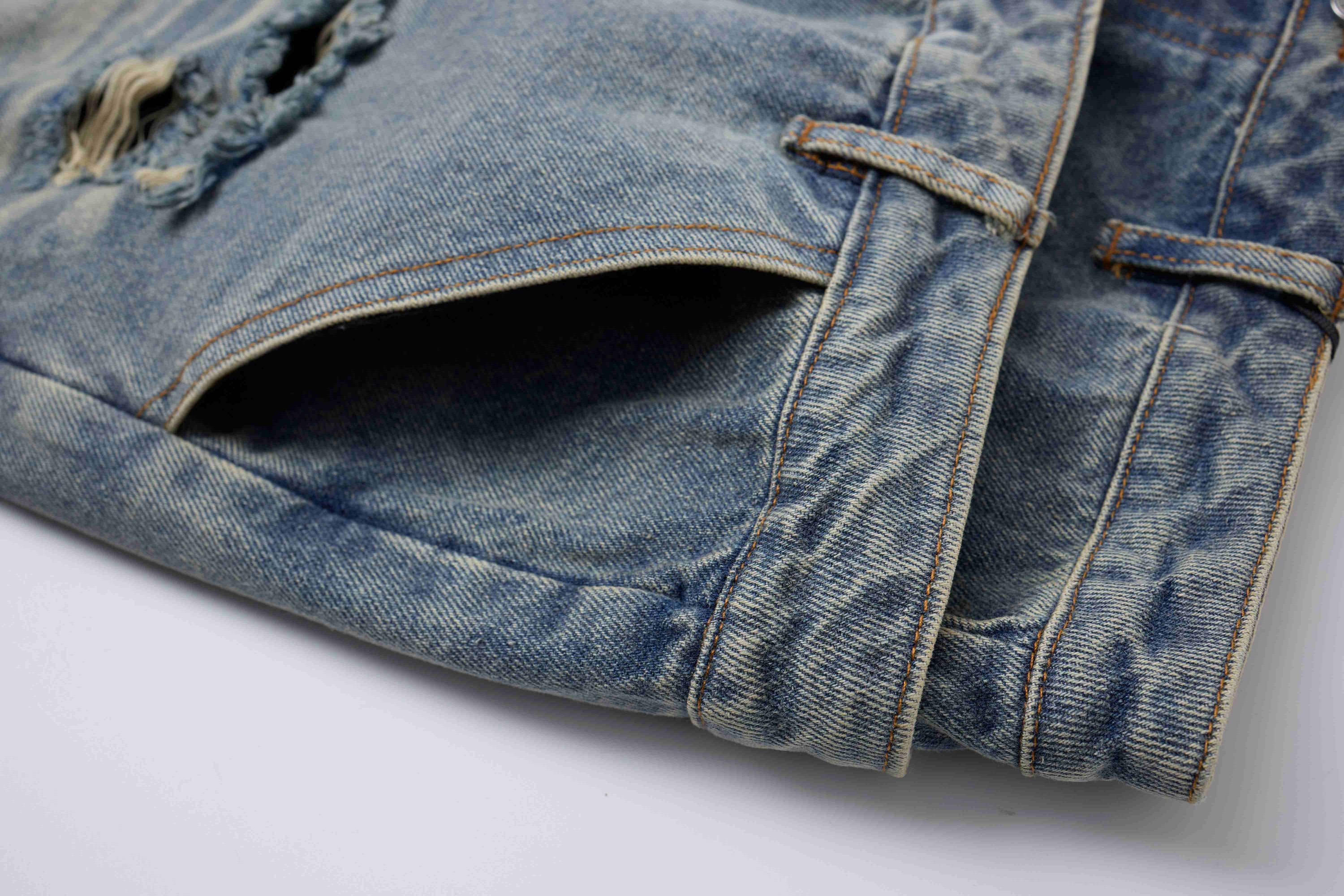 Distressed Layered Waistband Denim Shorts | Streetwear