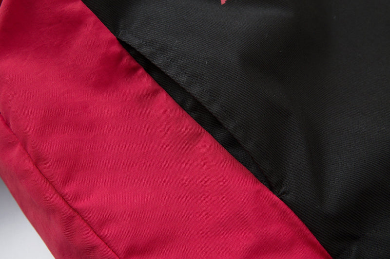 Racing Patch Faux Fur Hood Jacket | Color-Block Nylon