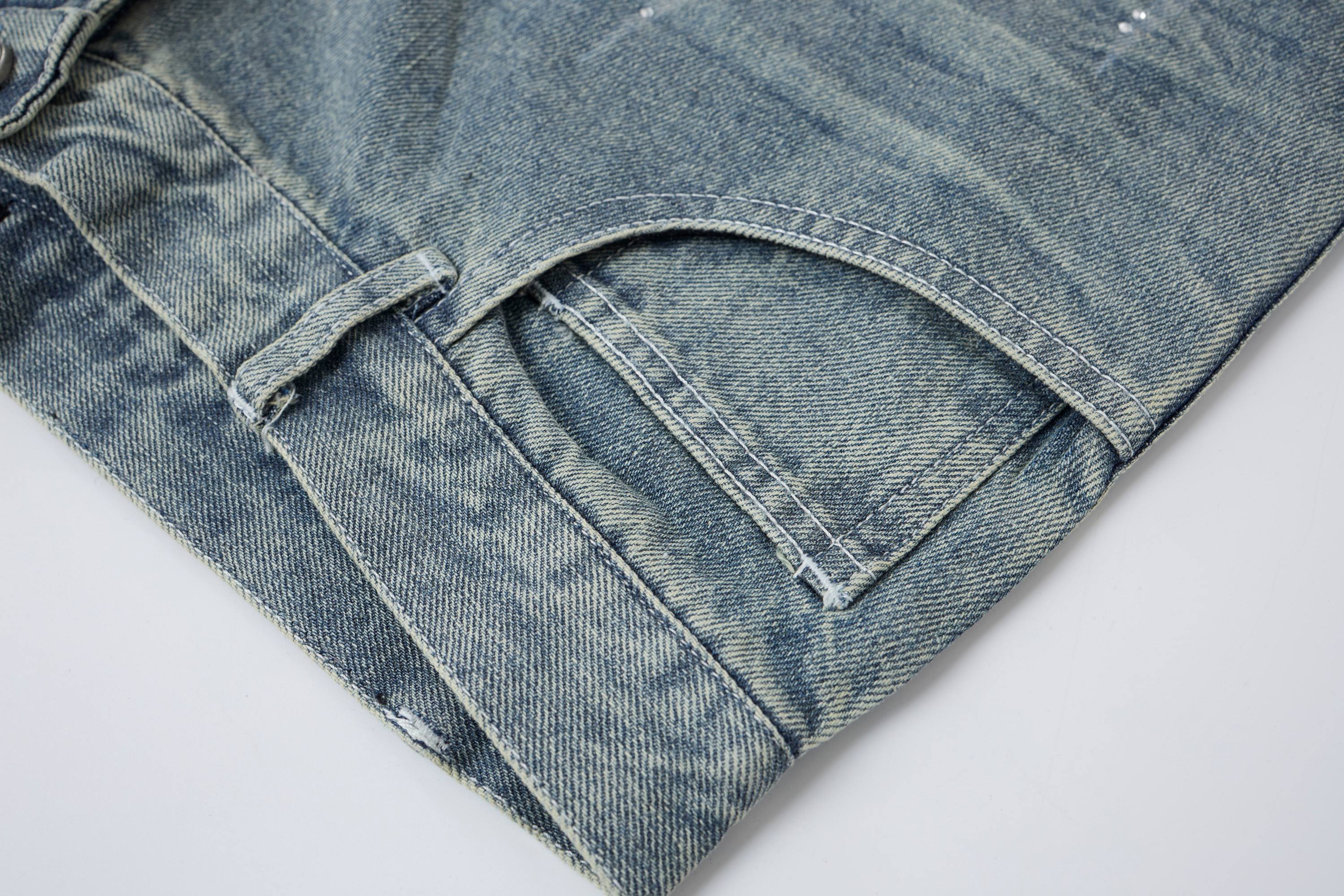 Omirad Rhinestone Denim Shorts | Gradient Wash Loose Fit