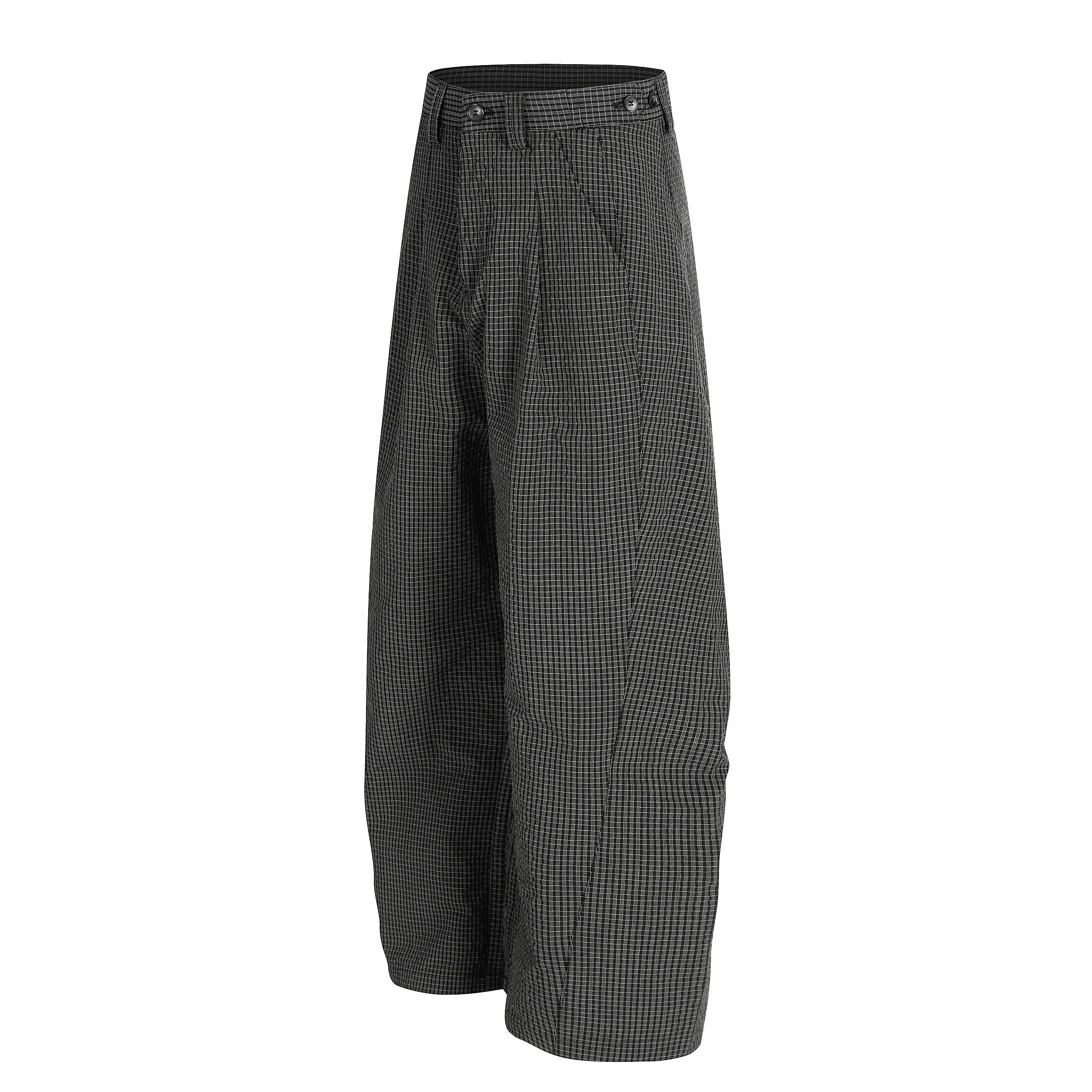 Omirad Micro-Check Curved-Leg Wide Trousers