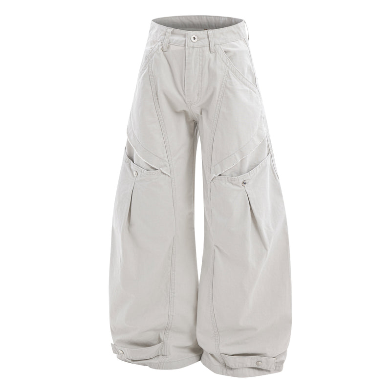 Multi-Panel Utility Wide-Leg Cargo Pants | 100% Cotton