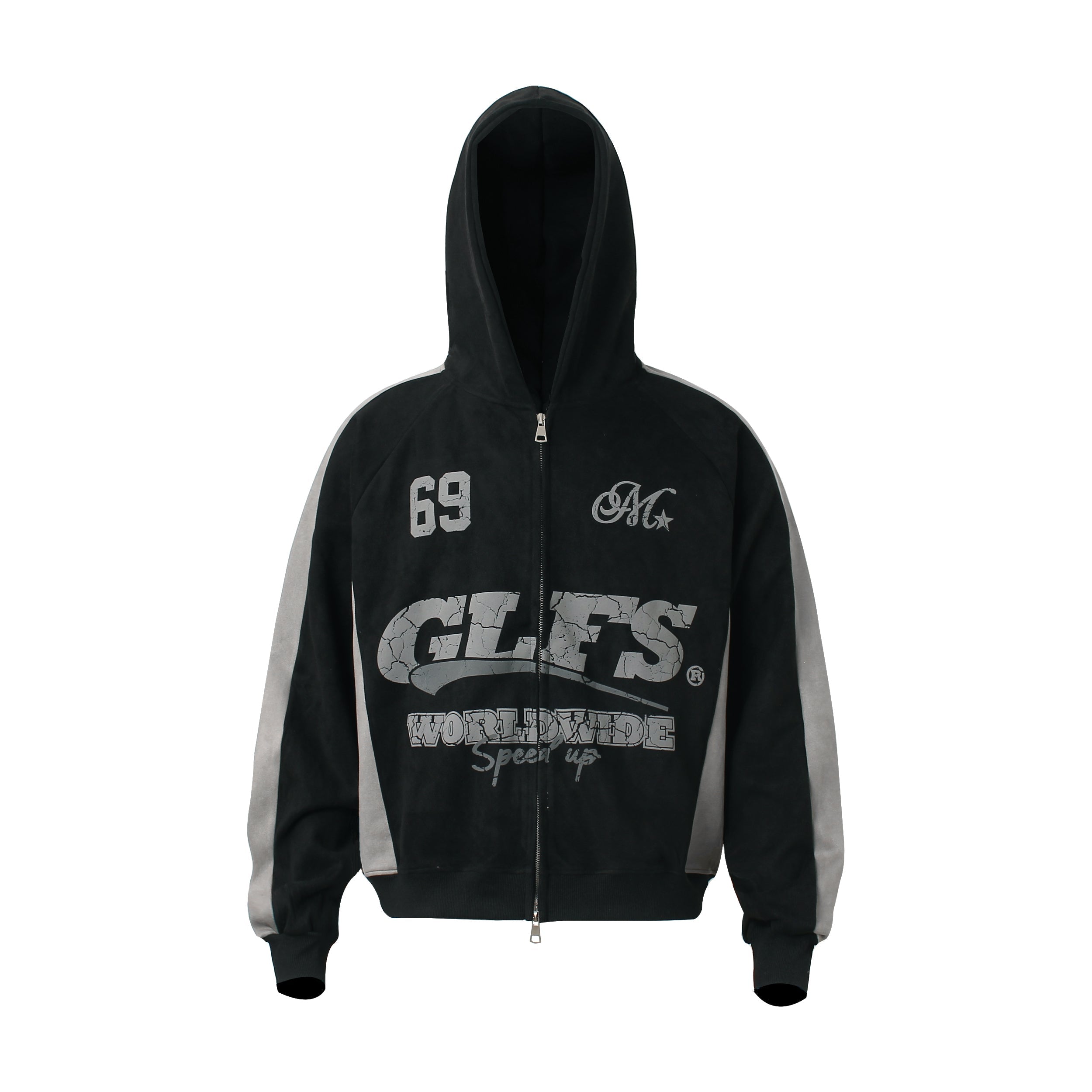 Omirad GLFS Suede-Finish Retro Zip Hoodie | Streetwear