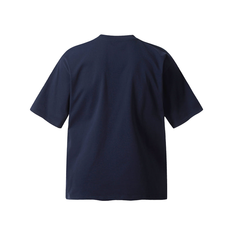 Navy oversized graphic tee with relaxed short sleeves and a clean plain back, streetwear style by Seakoff