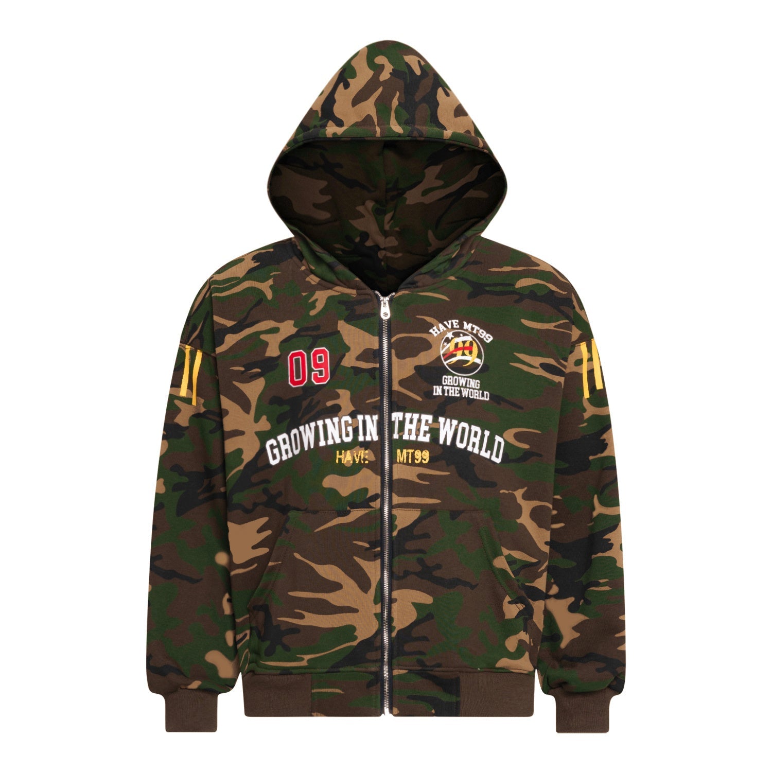 Split Camouflage Zip-Up Hoodie | Varsity Streetwear