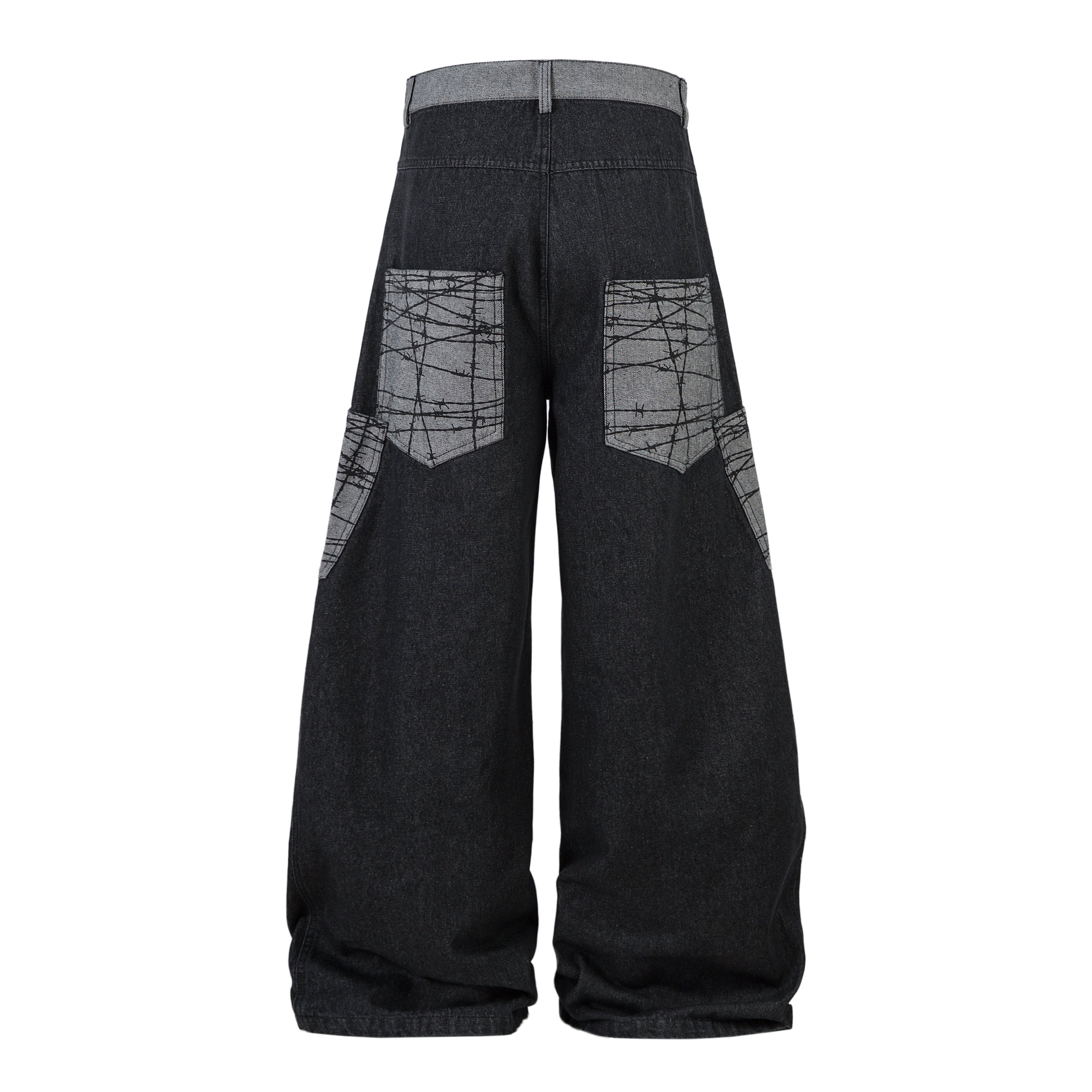 Omirad Contrast Pocket Wide-Leg Jeans | Black Denim