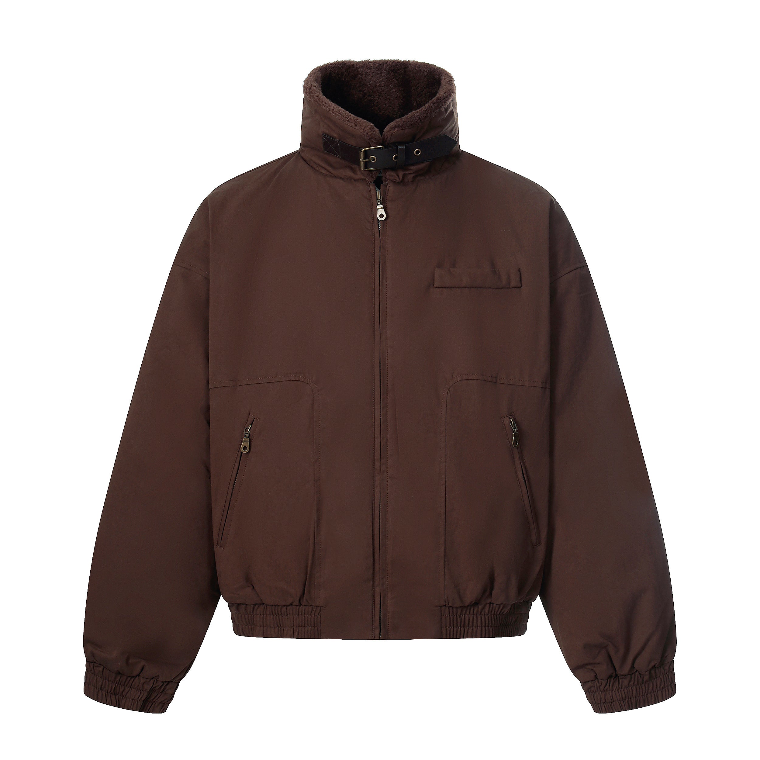 Cotton Stand-Collar Bomber Jacket | Army Green & Brown