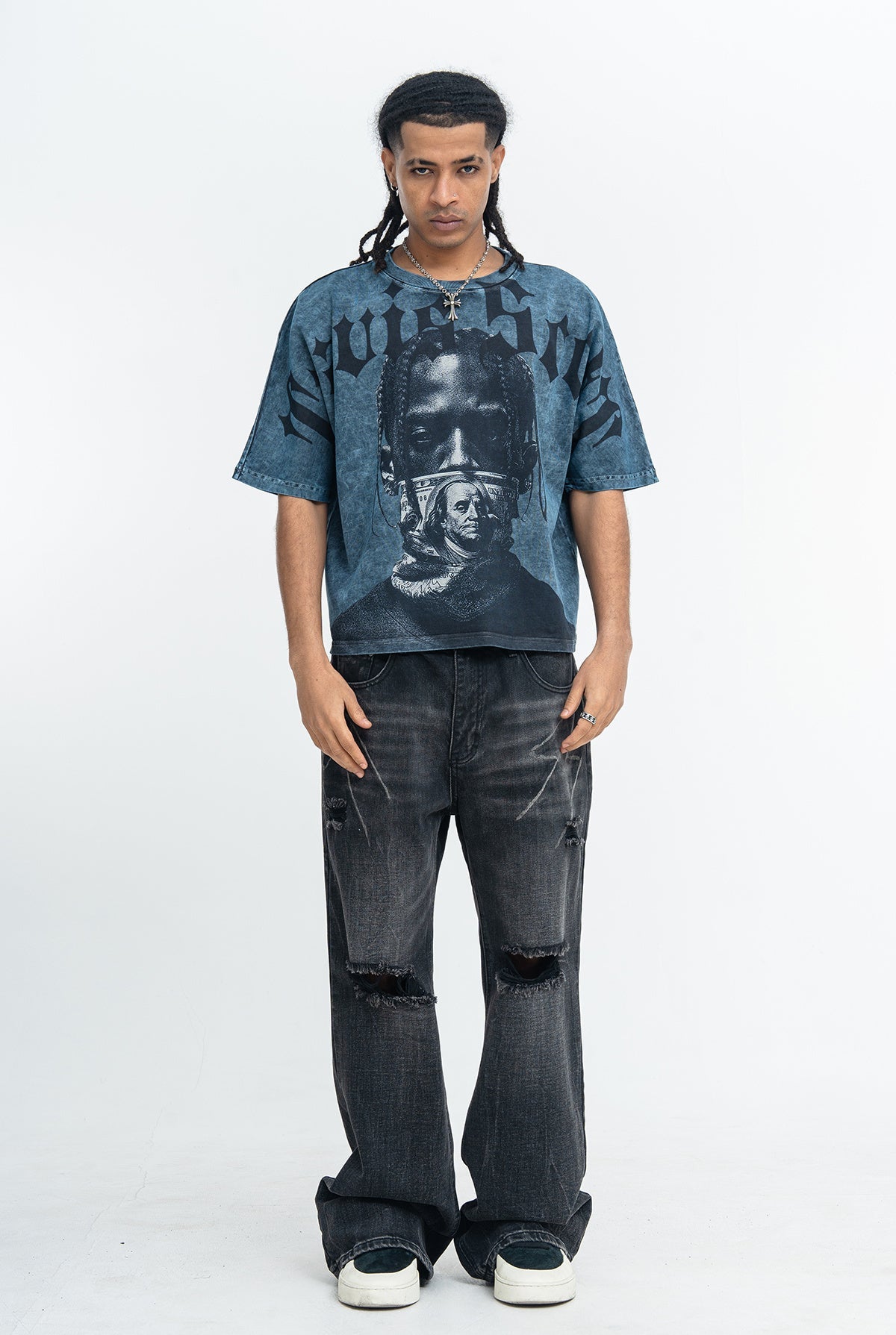 Omirad Silent Wealth Vintage Washed Gothic Graphic T-Shirt