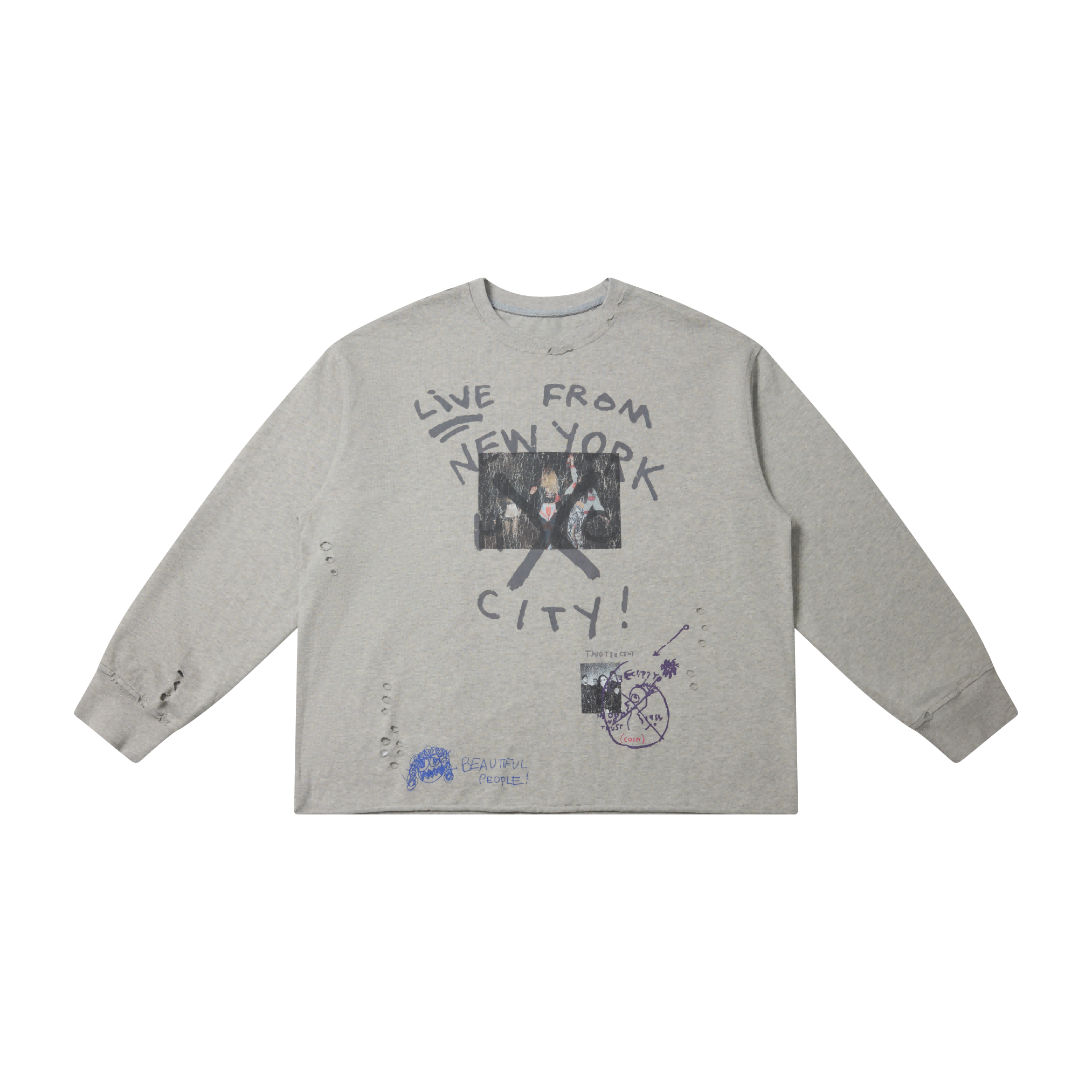 Distressed NYC Graphic Long Sleeve Tee | Oversized Streetwear