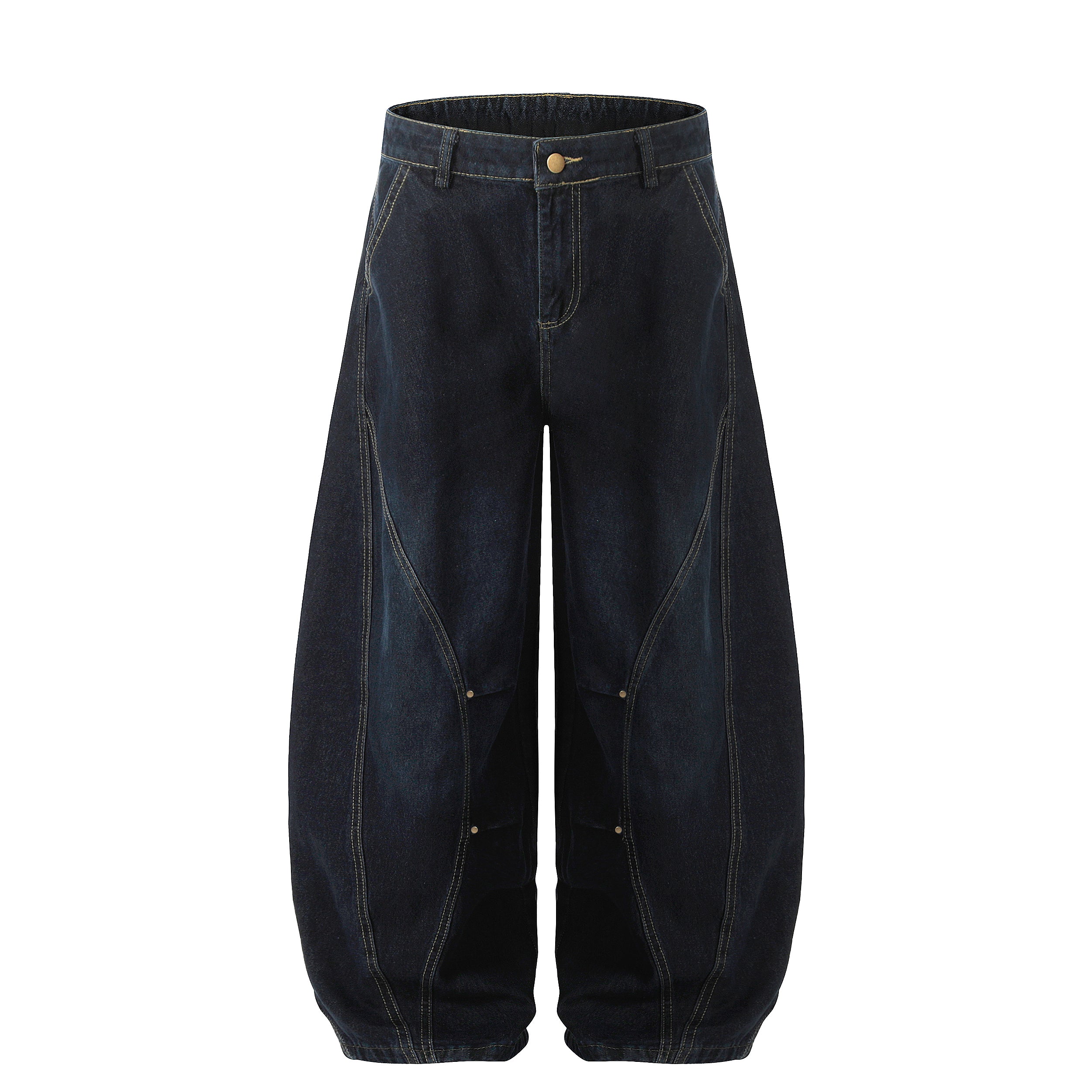 Curved-Panel Barrel Denim Pants | Wide Leg Street Jeans