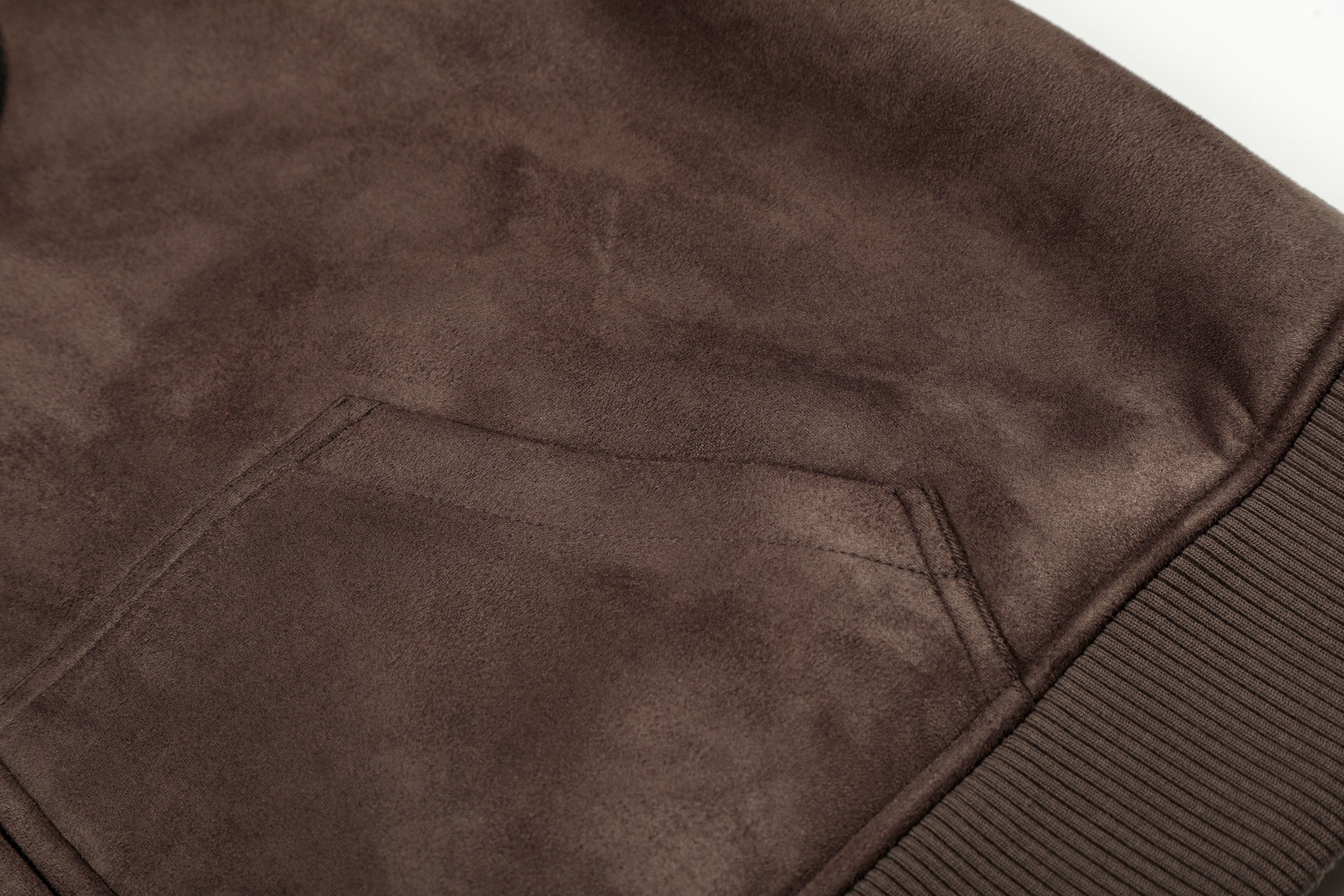 Fleece-Lined Brown Suede-Texture Zip Hoodie Jacket