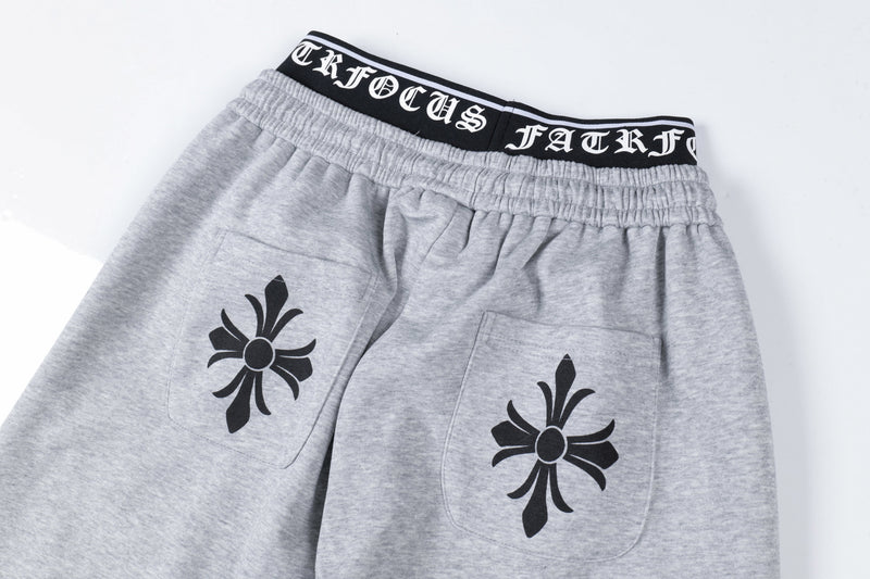 Gothic Cross Wide-Leg Sweatpants | FATFOCUS Logo Waistband