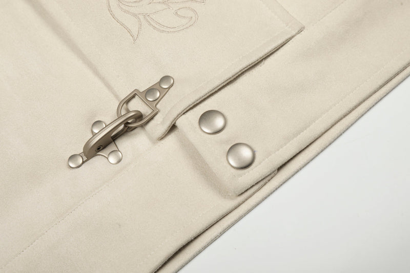 Toggle-Closure Embroidered Stand-Collar Cotton Jacket