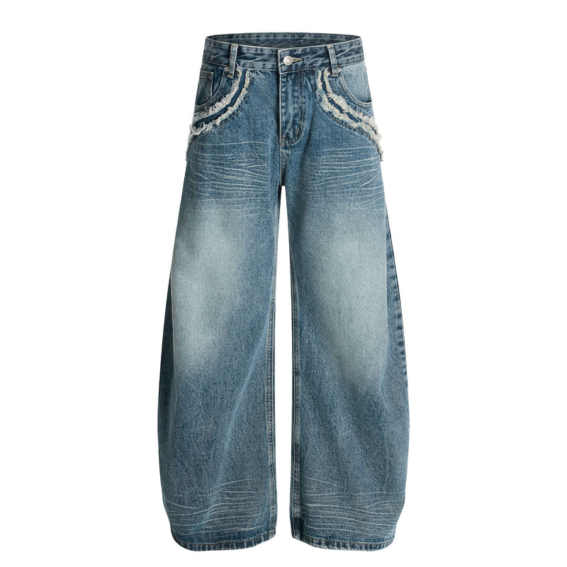 Fringe-Detail Vintage Wide-Leg Jeans | Omirad