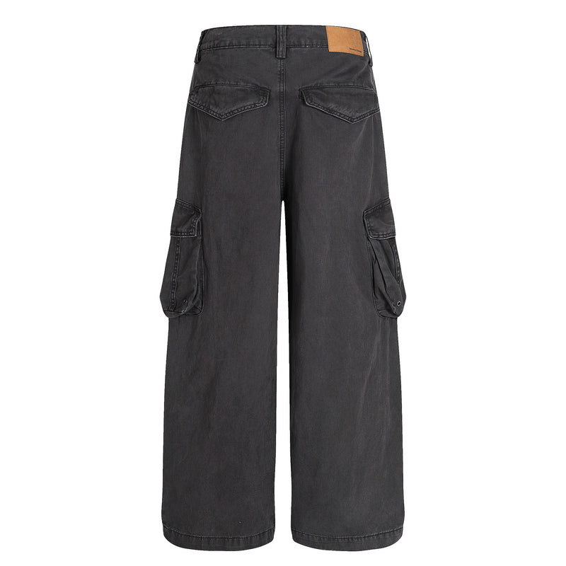 Heavy Cargo Pocket Wide-Leg Pants | Washed Cotton Streetwear
