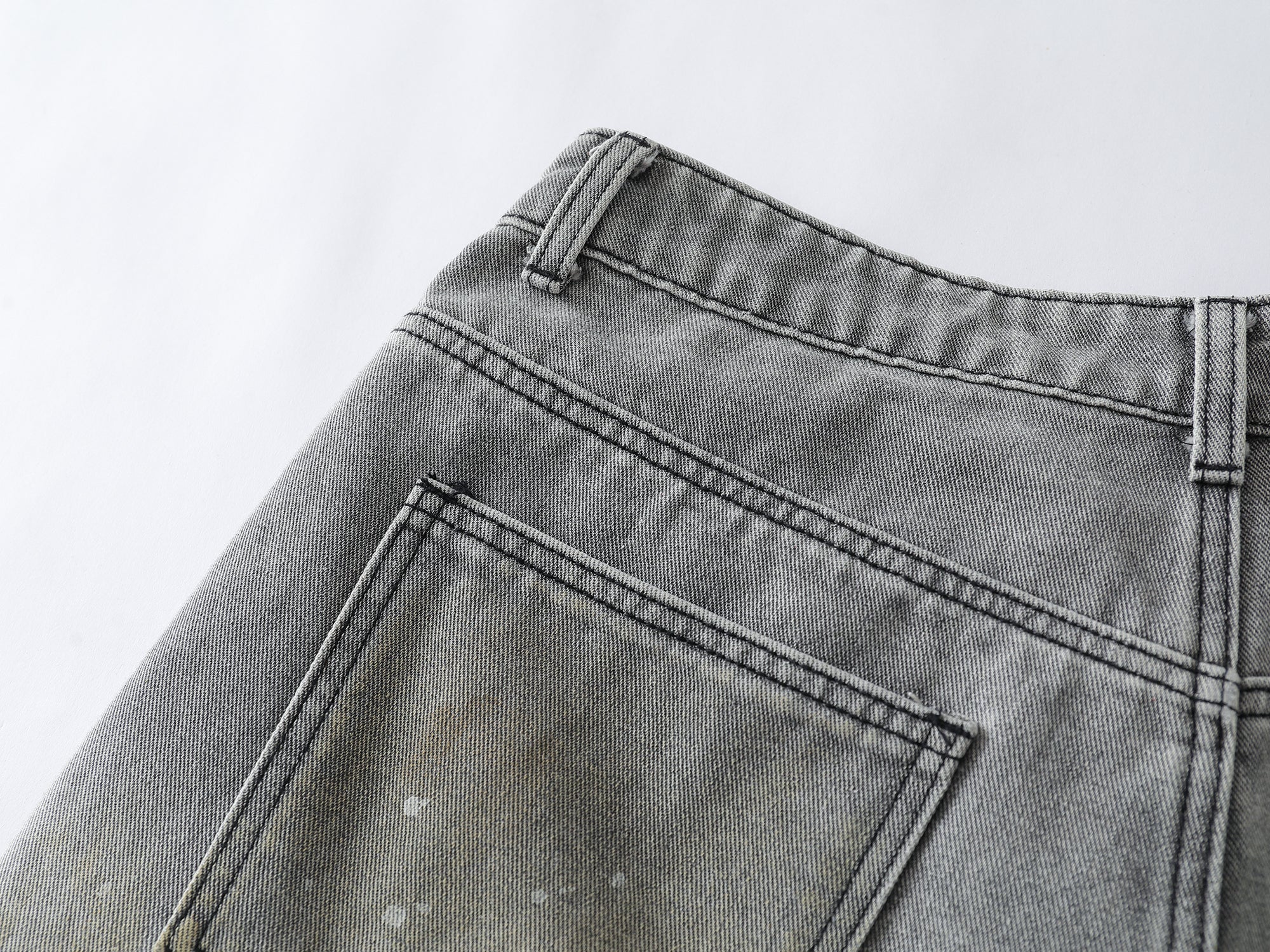 Speckled Fade Wide-Leg Denim Shorts | Grey Wash Streetwear
