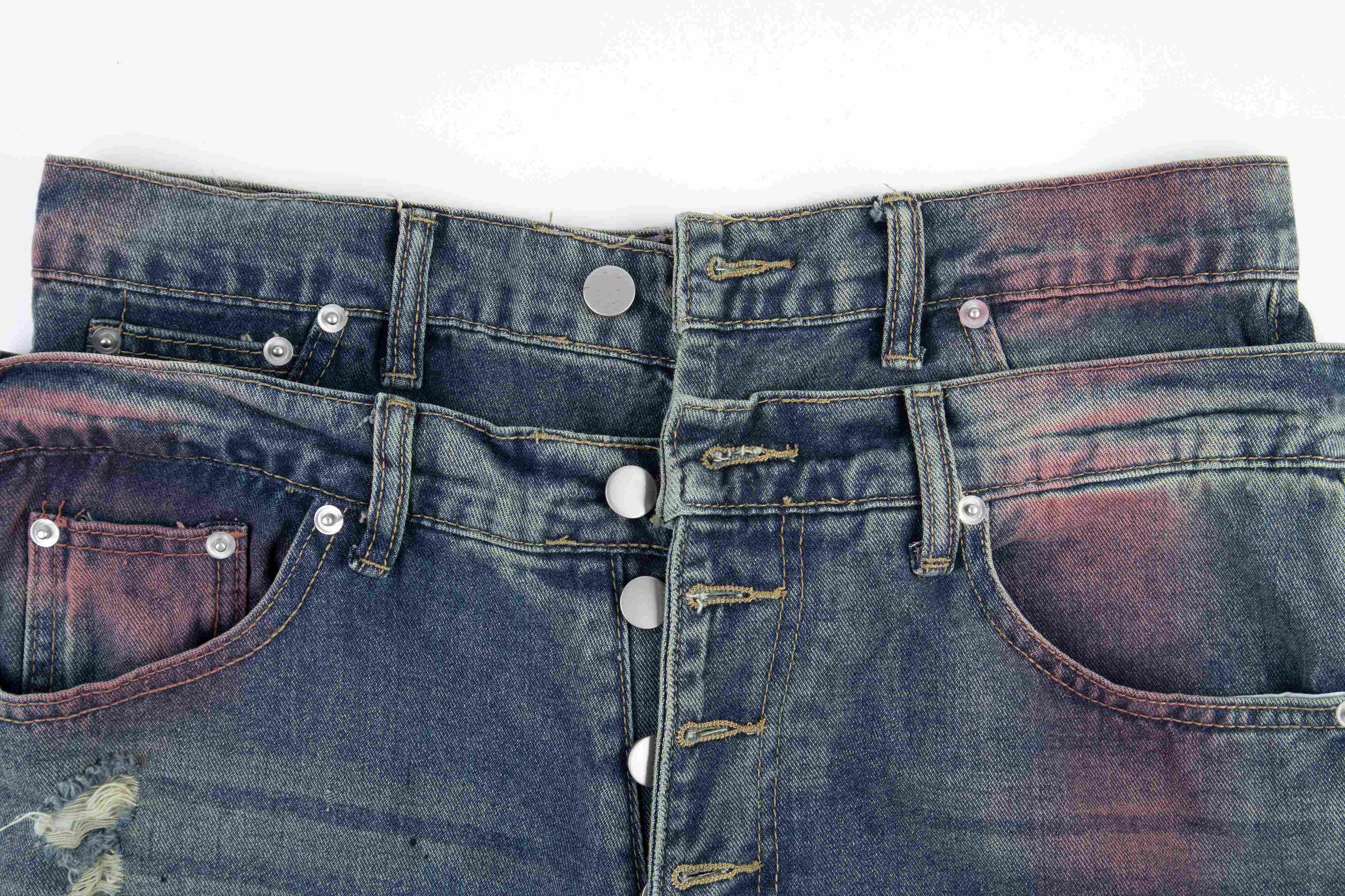 Omirad Distressed Washed Wide-Leg Jeans | Heavy Rip Denim