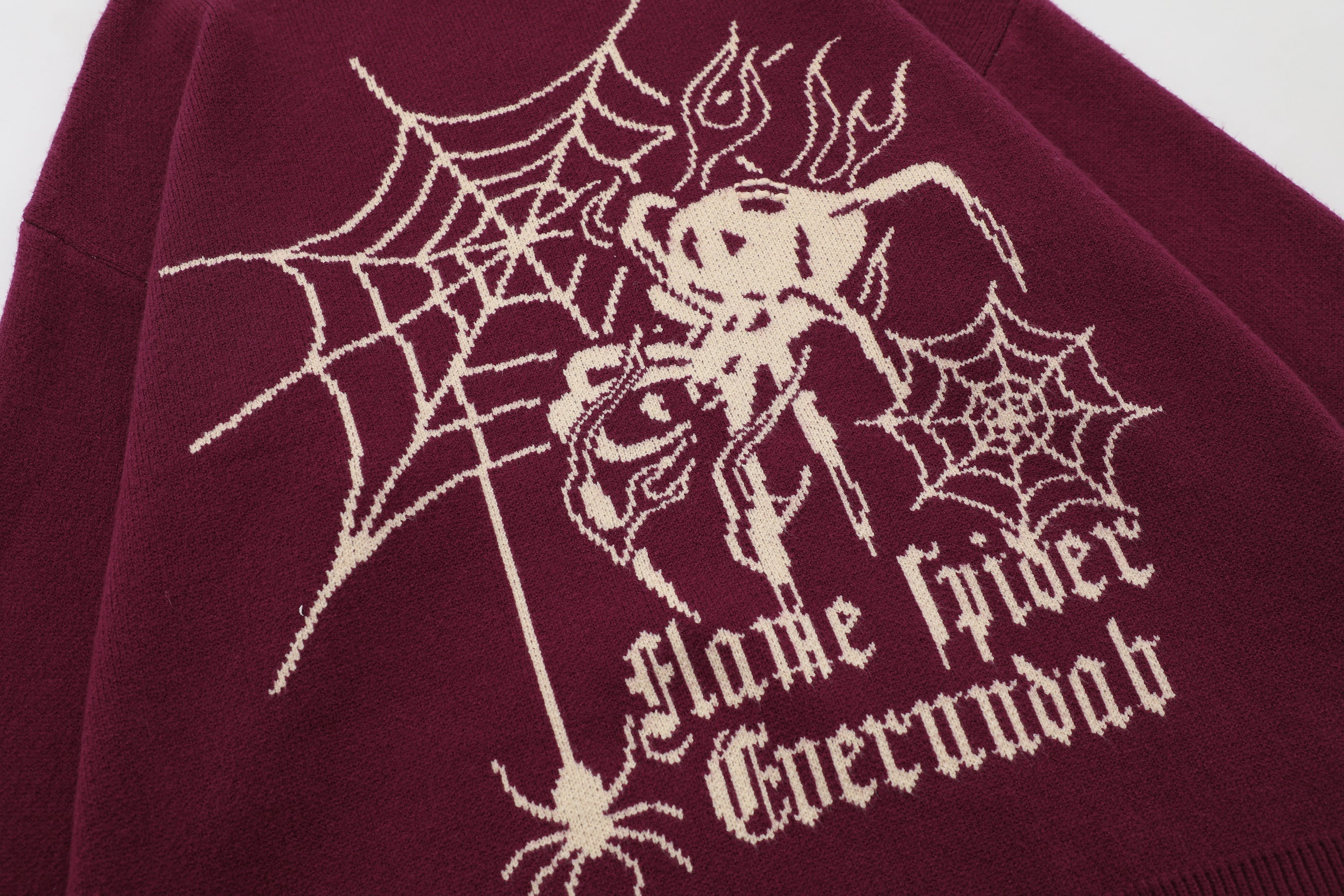 Omirad Flame Spider Distressed Knit Sweater | Gothic Oversized