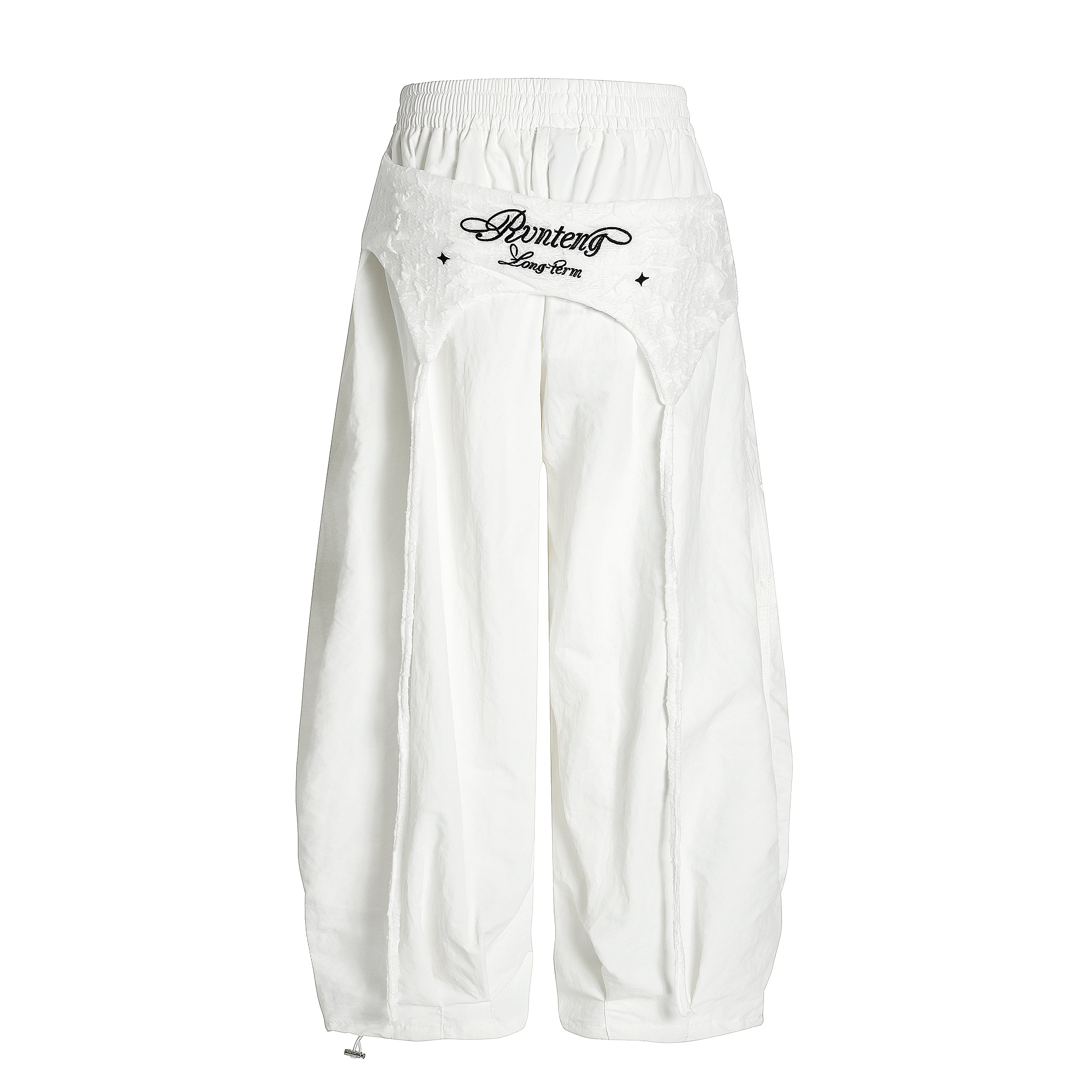 Layered Ruched Panel Wide-Leg Nylon Pants | Streetwear
