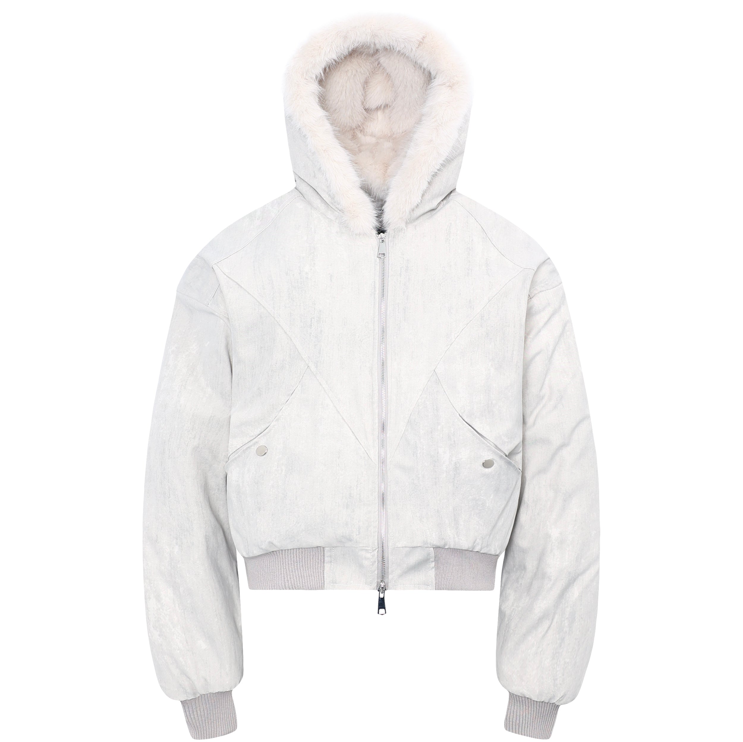 Omirad Frost-Fur Hooded Bomber Jacket | Cropped Streetwear