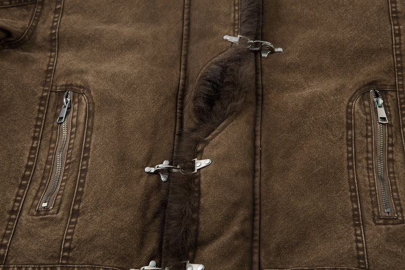 Fur-Lined Toggle Jacket | Vintage Washed Streetwear Coat