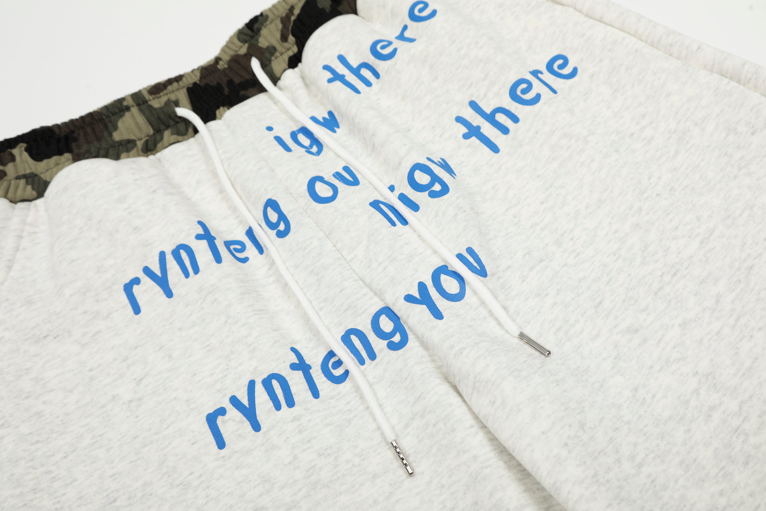Camo Waist All-Over Text Graphic Wide-Leg Sweatpants