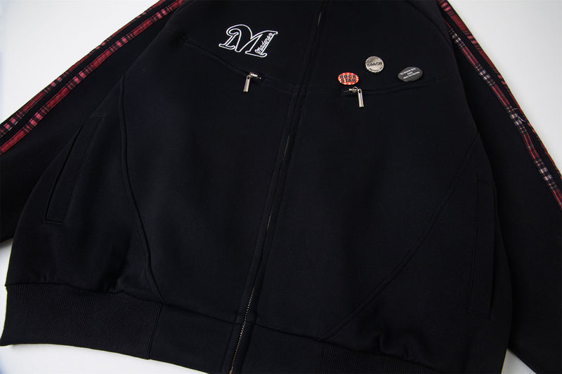 Omirad Plaid-Trim Track Jacket with Embroidered Logo & Pins