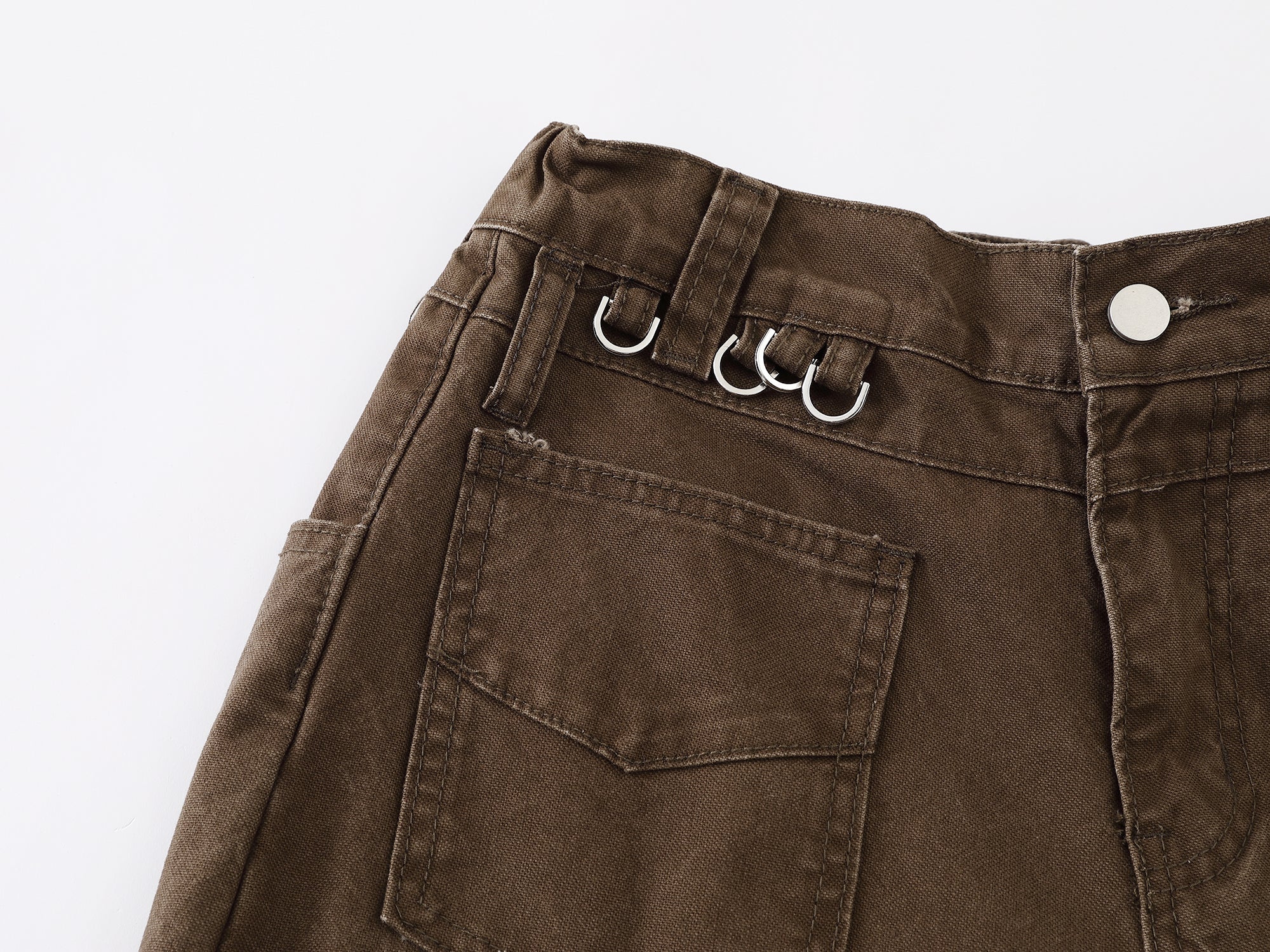 Wide-Leg Cotton Pants with Metal Ring Waist Detail