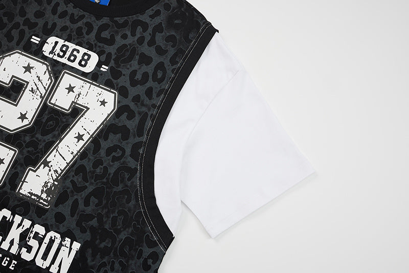 Leopard Mesh Layered Graphic T-Shirt | Varsity Streetwear